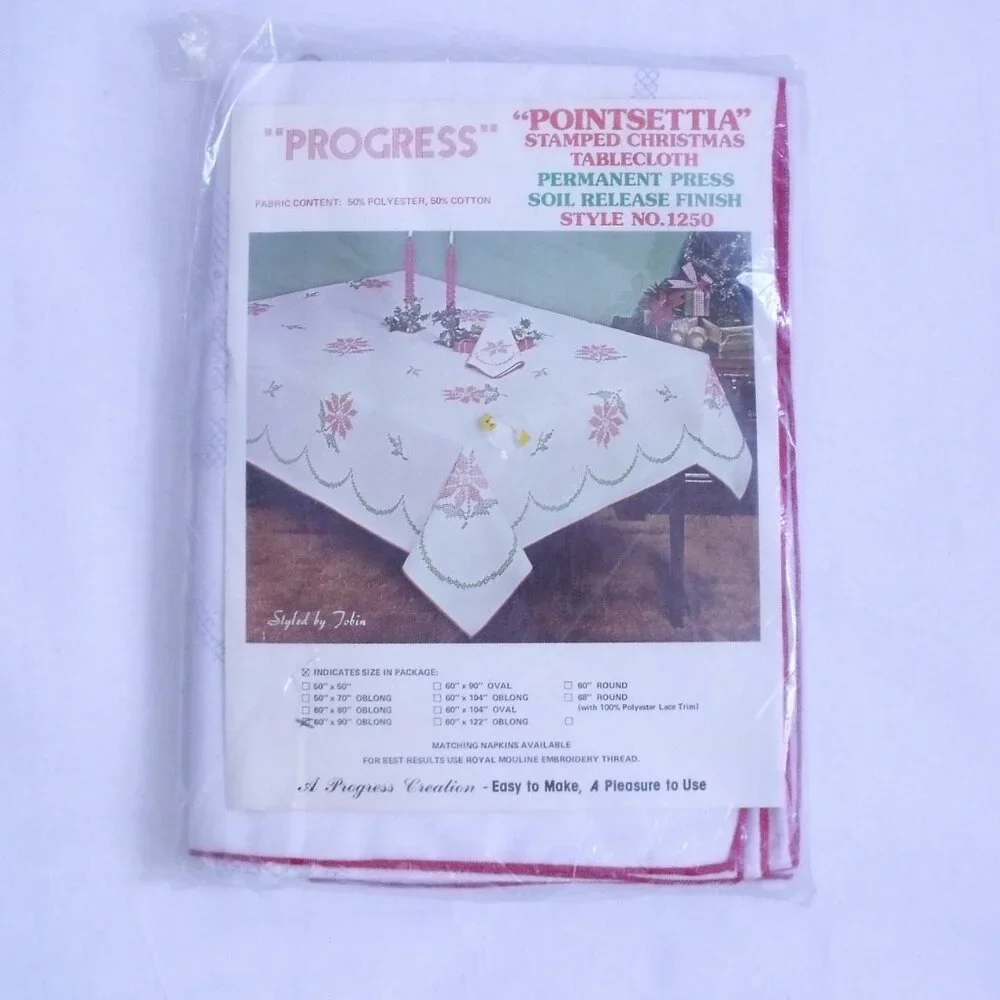 Progress Stamped Christmas Tablecloth